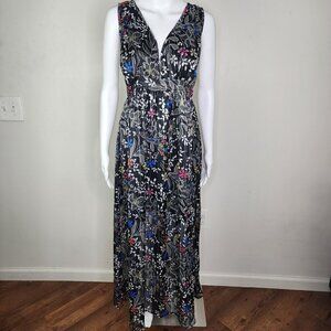 NWT Raga Rain Forest Plunge Neck Dress Black Metallic Size Medium